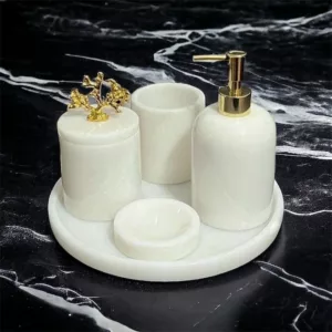 White Silver Marble Bathroom Set